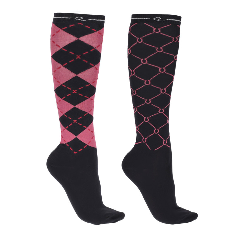 Podkolanówki QHP Classic 2-pak Hot Pink czarno/różowe 30-34