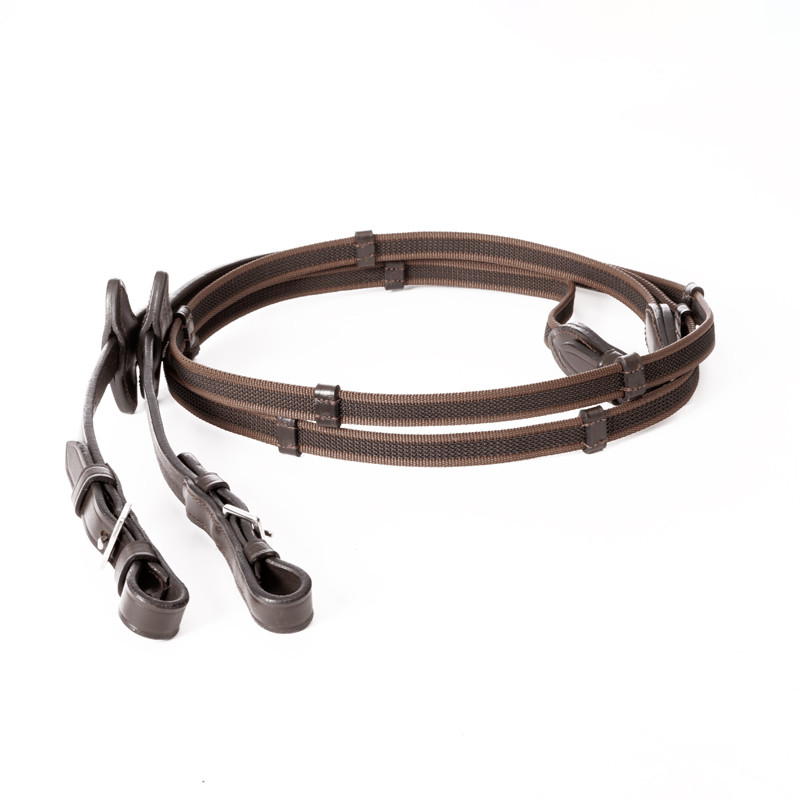 Wodze ogumowane ze stoperami Kavalkade 16mm PONY-120cm brązowe