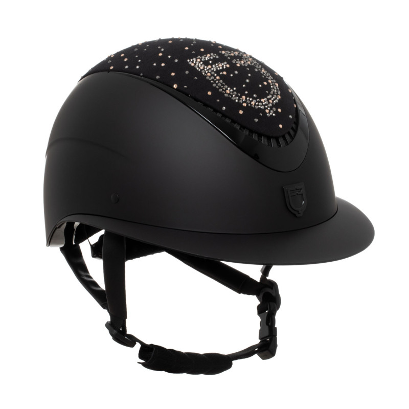 Kask EQUESTRO "Matt Wide Visor Rhinestone Logo" czarny 55-57cm