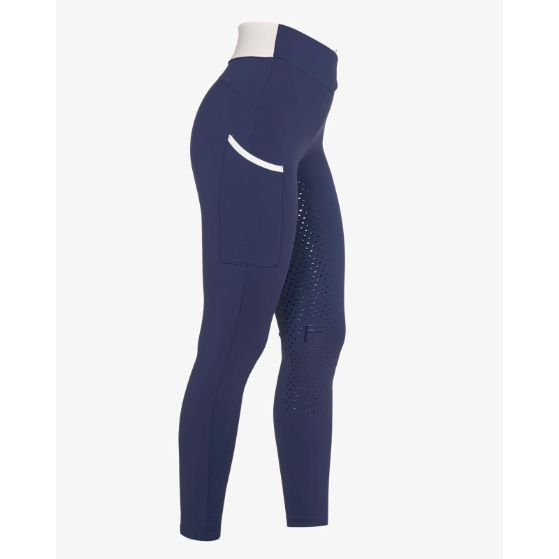 Legginsy EQUESTRO dwukolorowe NAVY BLAZER-ANTIQUE WHITE/Granat-Białe