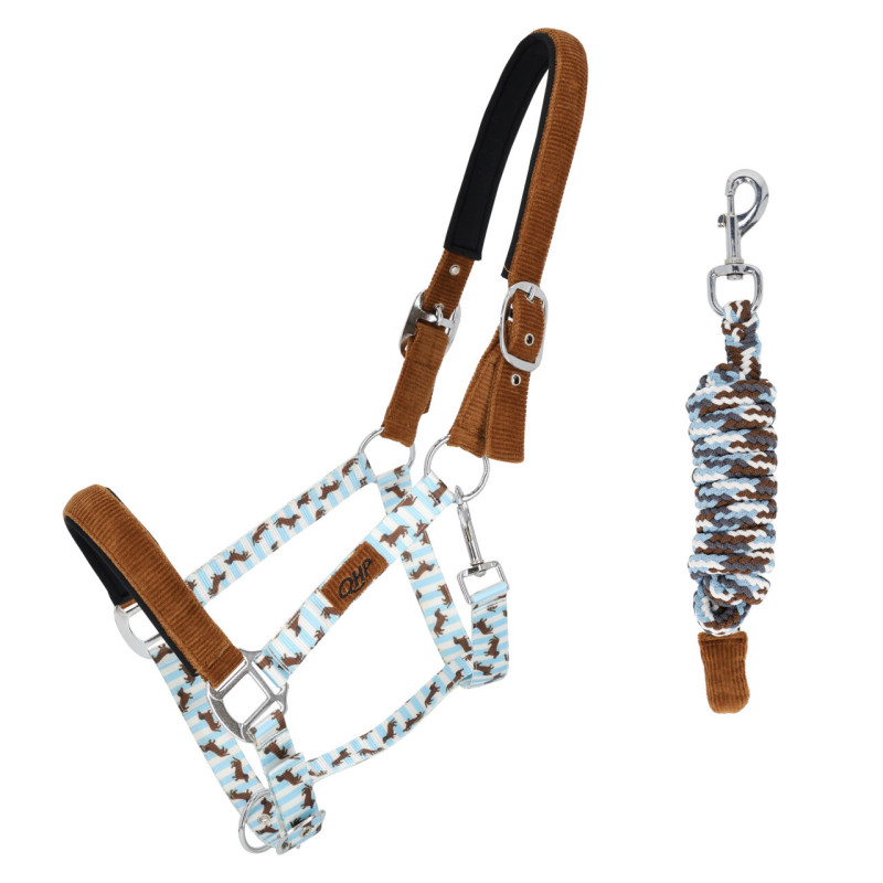 Kantar z uwiązem QHP "Stable Buddy" Dachshund/Niebiesko-Brązowy